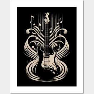 Sculpted Sound: Abstract Guitar Illustration with 3D Depth on Tee Posters and Art